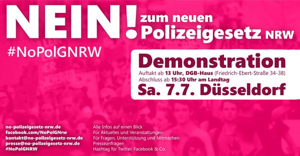 Plakat zur Demo gegen Polizeigesetz NRW am 7.7.2018