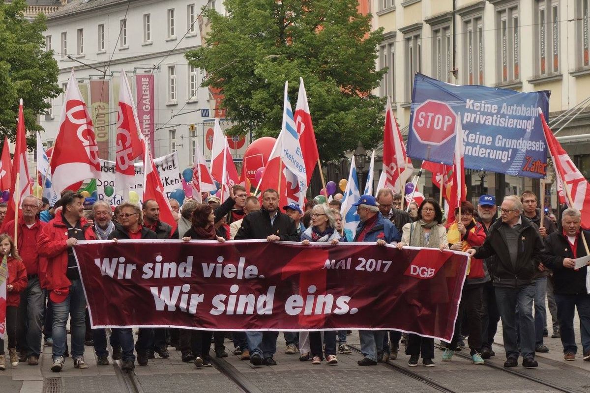 Keine Autobahnprivatisierung Autobahnen Attac Würzburg 1.Mai 17 Demo, Orga - DGB Unterfranken