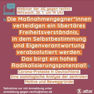 Dr. Nadine Frei: "Die Maßnahmengegner*innen verteidigen ein libertäres Freiheitsverständnis, in dem Selbstbestimmung und Eigenverantwortung verabsolutiert werden. Das birgt ein hohes Radikalisierungspotenzial!"